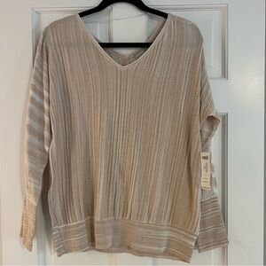 Chico’s Spacedye Sand Double V-Neck Pullover Sweater - Medium (Chico’s 1) NWT